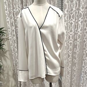 Elegant White Blouse with Black Trim